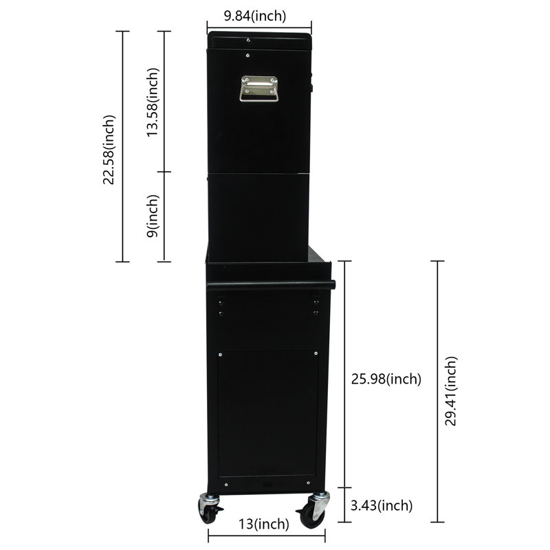 Coffre à outils 2 en 1 détachable avec 6 tiroirs verrouillables pour atelier 6 roues et 4 verrous universels, Noir