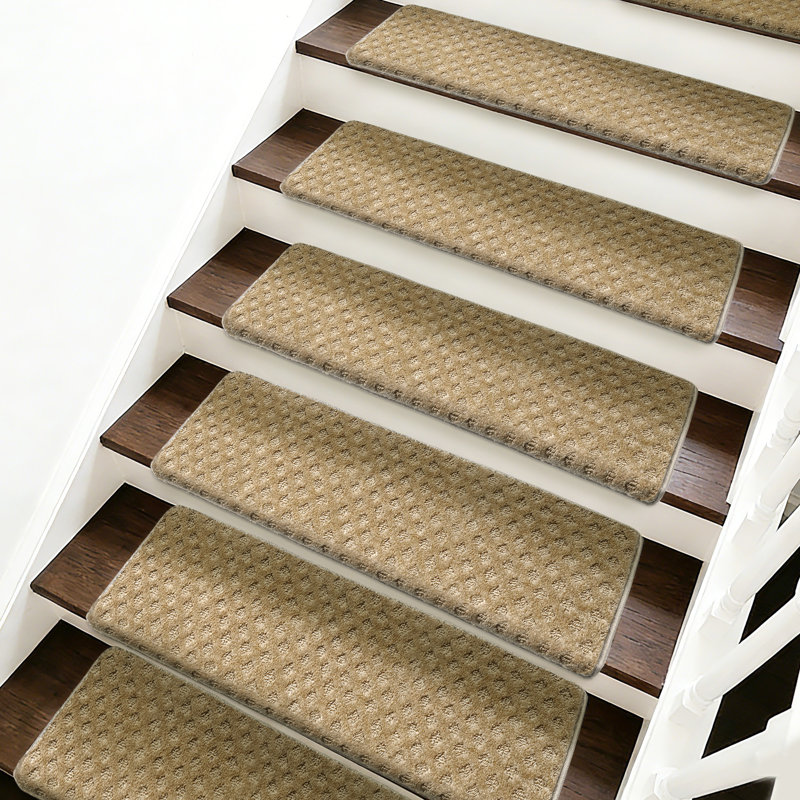 Tapis d'escalier bullnosé antidérapant (ensemble de 16), Mini treillis à losanges kaki, 16
