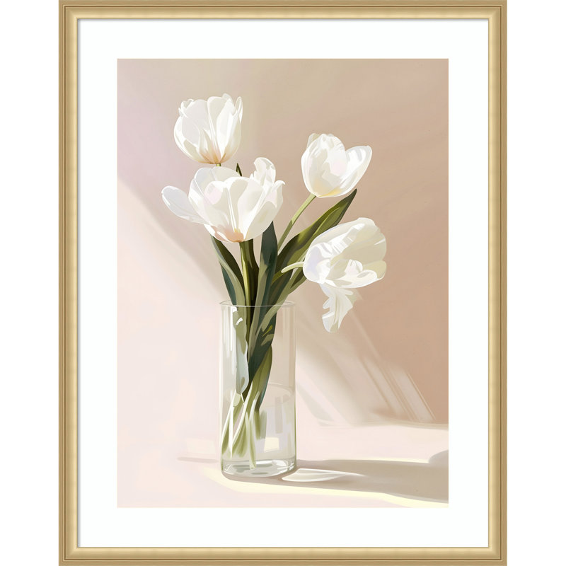 «Elegant White Blooms» par Treechild, impression sur bois encadrée, 27x34, Or de Florence