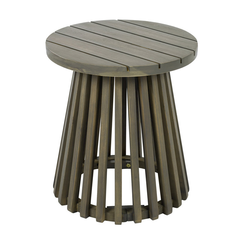 Outdoor Acacia Wood Patio Side Table, Round Coffee Table For Backyard, Lawn, Balcony,Grey Finish