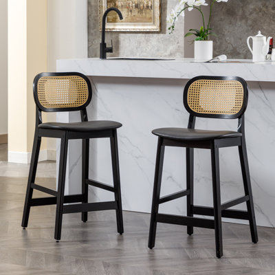 Upholstered Counter Stool with Solid Wood Frame