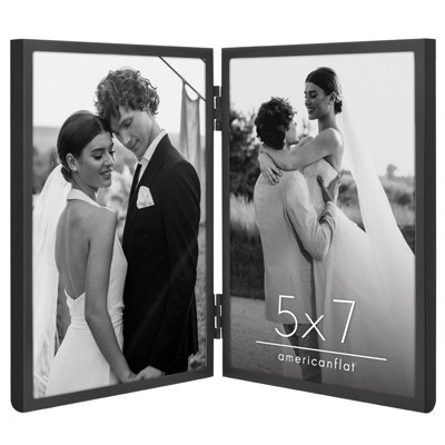 Hinged Picture Frame with Shatter-Resistant Glass - Metal Picture Frame Displays Two Photos