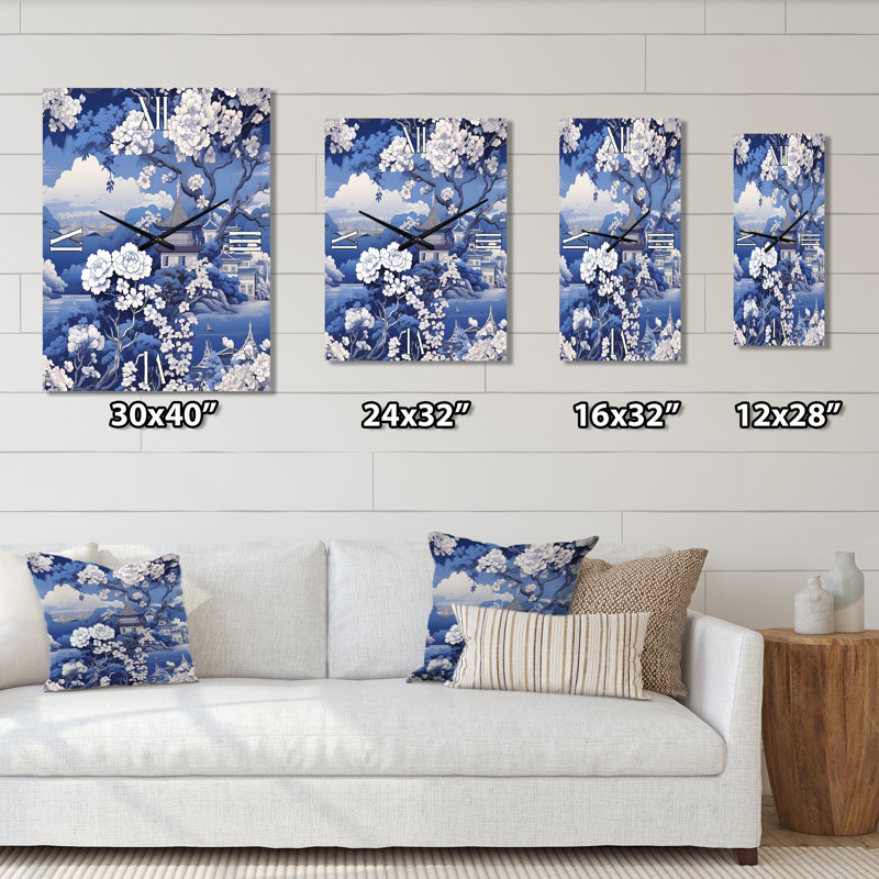 Horloge murale florale bleue, Grand