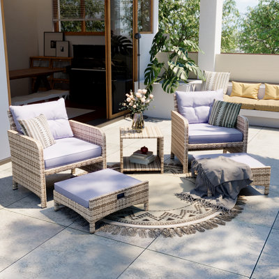 5-Piece Wicker Patio Conversation Set Outdoor Seating Group with Ottoman