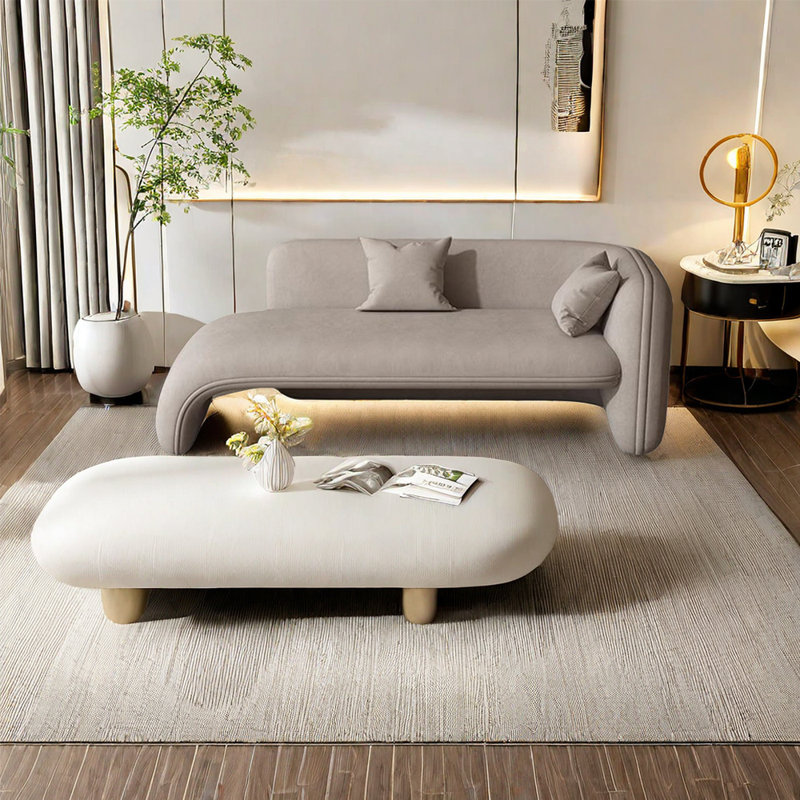 Chaise longue rembourrée Minimalist, Beige, Accoudoir à droite (vu de face)