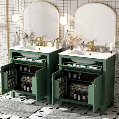 Modern Bathroom Cabinet, Double Vanities, Flip Drawer, Sophisticated Appearance - Attractive Storage Build Long-Lasting