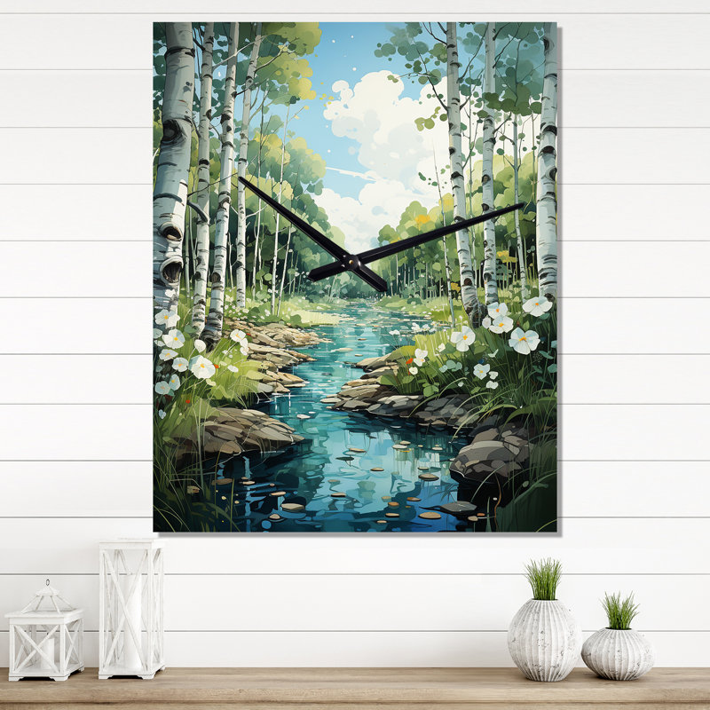 Horloge murale Birch Woods Enchanted Forest IV - Floral, Médium