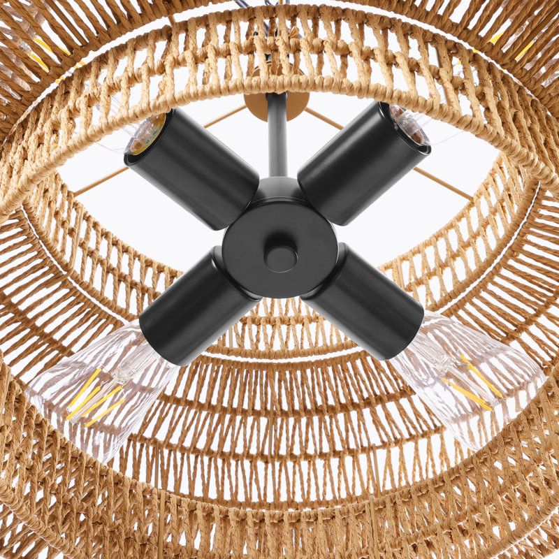 Caytlen 4-Light Dimmable Hand-Woven Drum Chandelier