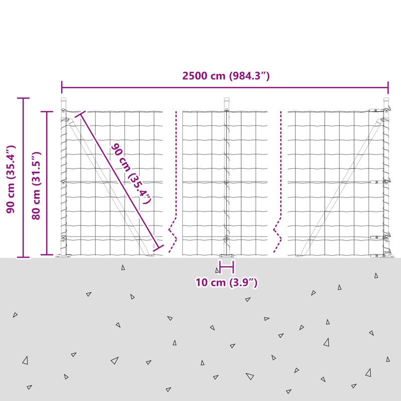 Galvanised Steel Border Fencing, Silver, 80 x 2500 x 0.2 cm