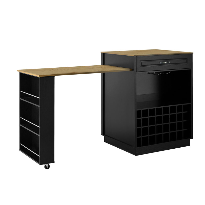 Armoire de bar extensible pour îlot de cuisine et table à vin U-Style de 73 po avec table roulante, tiroirs de rangement et tablettes ouvertes
