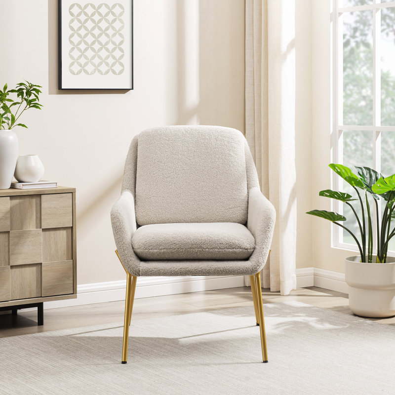 Contemporary Upholstered Accent Chair, Gold Frame/Cream Polyester