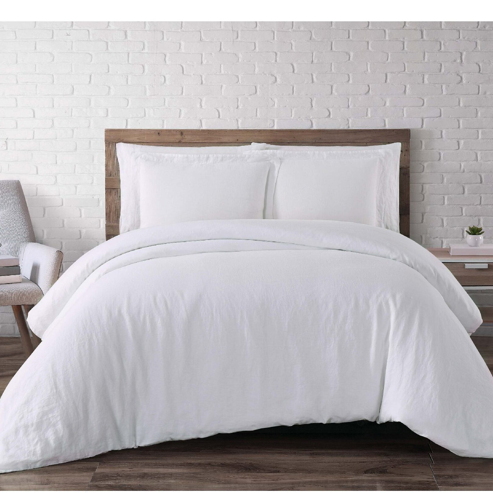 Nena Linen Duvet Cover Set, King Duvet Cover + 2 King Shams, Rust