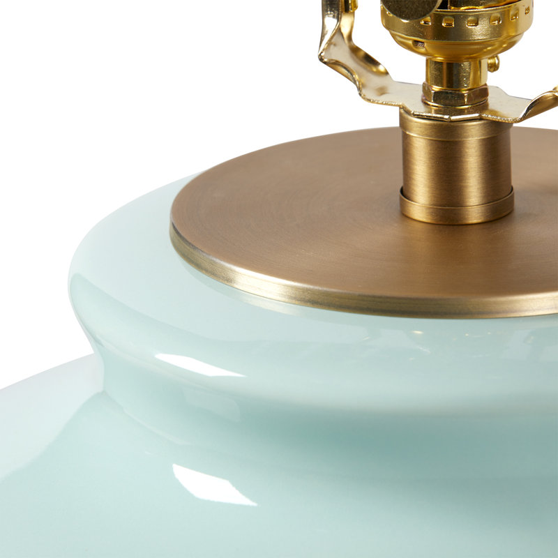 Aksel Lamp With Shade 17-Inch White Linen, With Gold, Pacific Teal