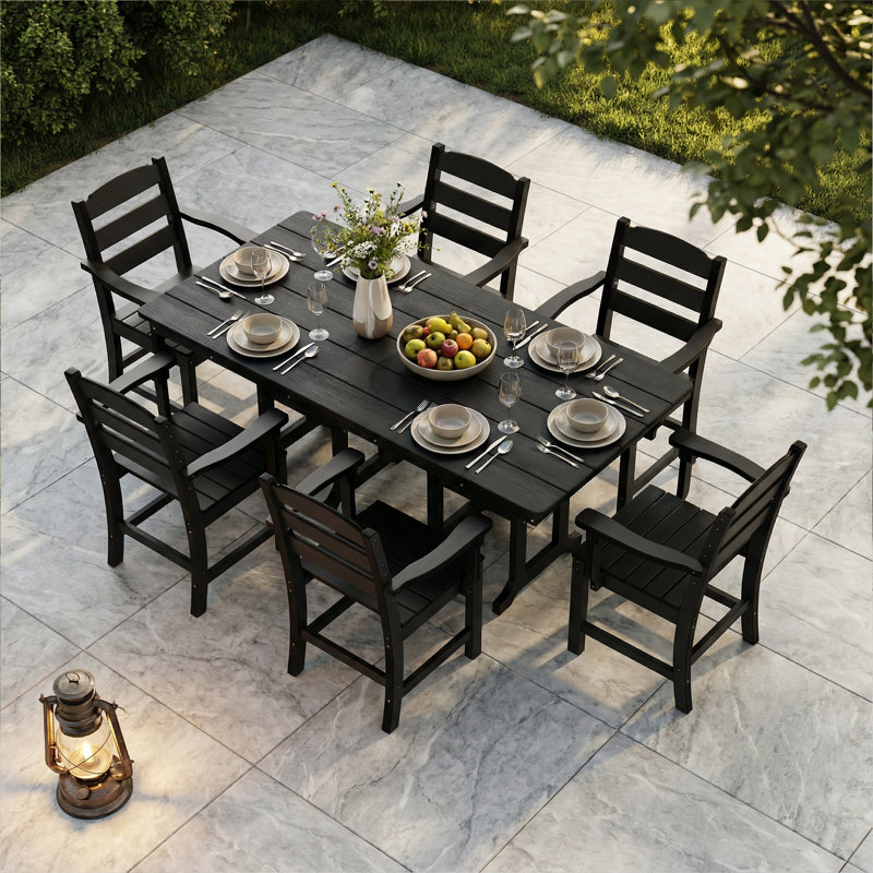6-Person Hdpe Outdoor Dining Set, Black