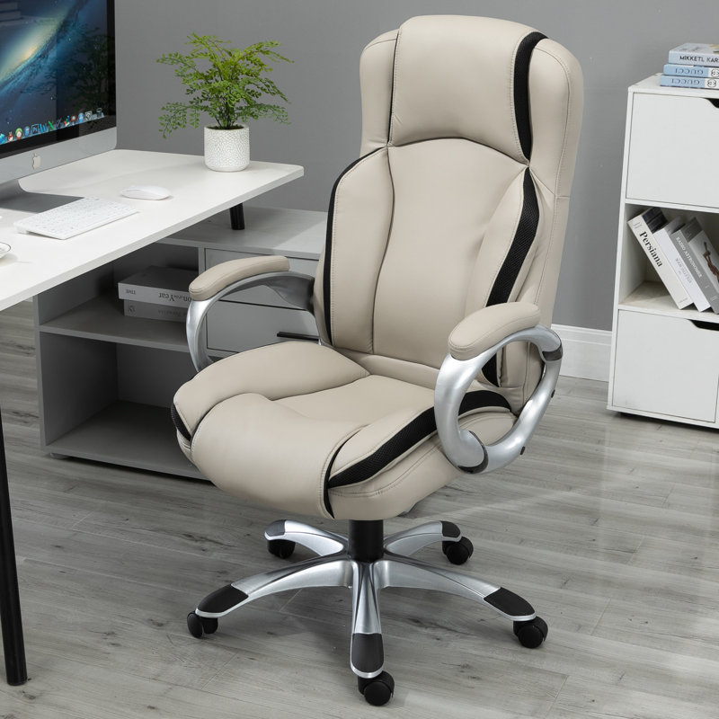 Fauteuil de bureau pivotant ergonomique en cuir PU avec roulettes