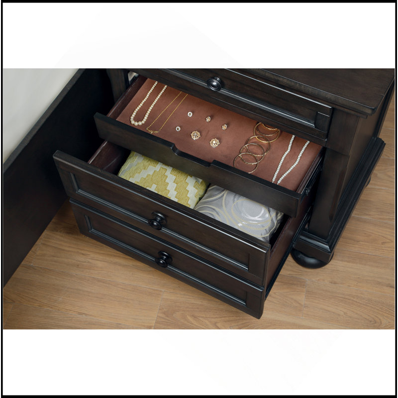 Table de chevet de style transitionnel à finition brun grisâtre avec deux tiroirs en queue d'aronde et des meubles en bois