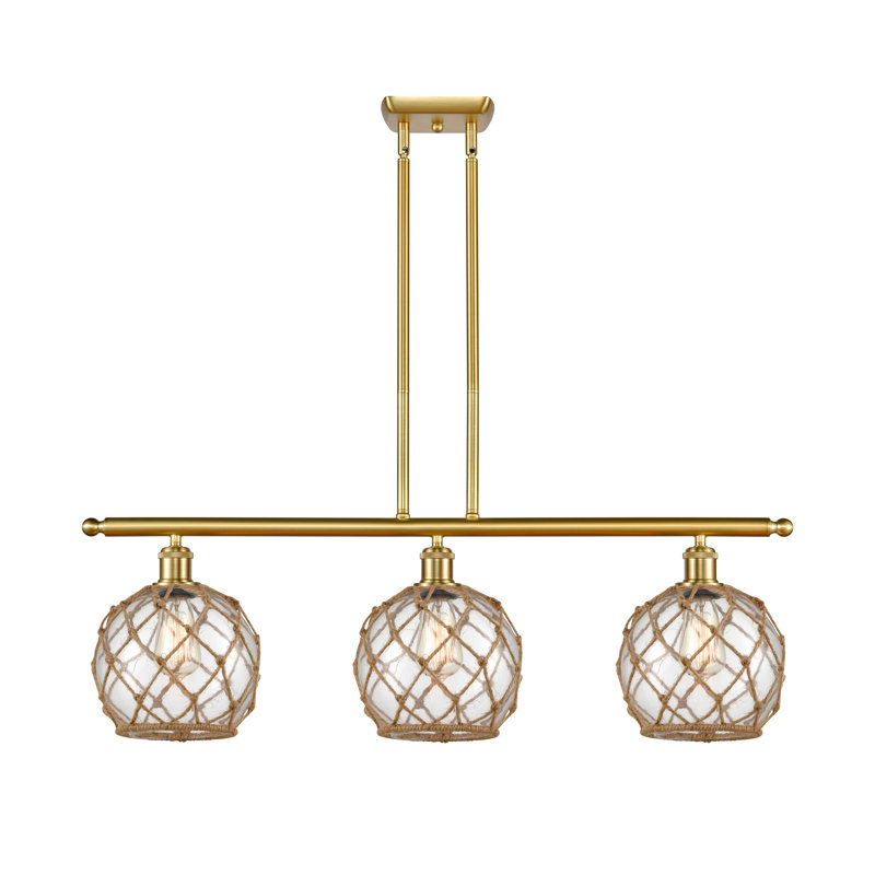 Luminaire suspendu linéaire à 3 lumières pour îlot de cuisine Hildebrandt Farmhouse, Ampoule DEL 6 watts Vinage, Or satiné