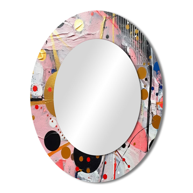 Pink And Grey Geometric II - Abstract Oval Decorative Mirror On Metal, 43" x 33"