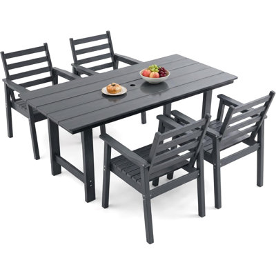 Ensemble de salle à manger 5 pièces Hdpe pour 4 personnes, ensemble de mobilier de patio avec trou pour parasol 2 po, table d'extérieur résistante aux intempéries et chaises pour le jardin, la piscine, la cour arrière, la terrasse