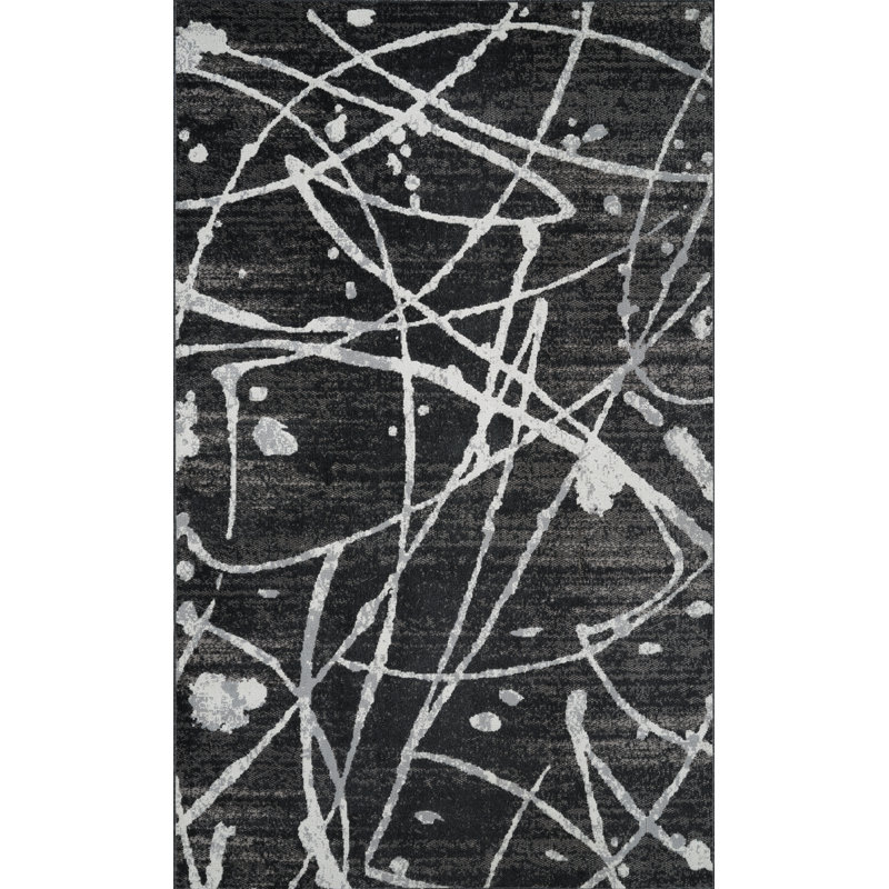 Machine Washable Archie Black/Gray Rug, Rectangle 4' x 6'
