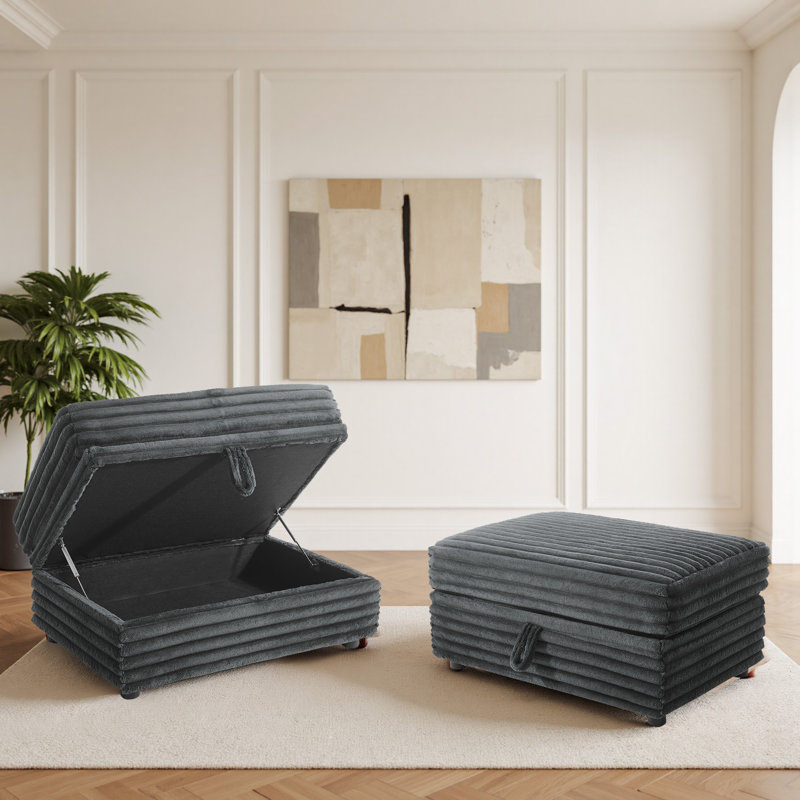 Modern Upholstered Faux Fur Square Storage Ottoman(Set Of 2), Dark Gray