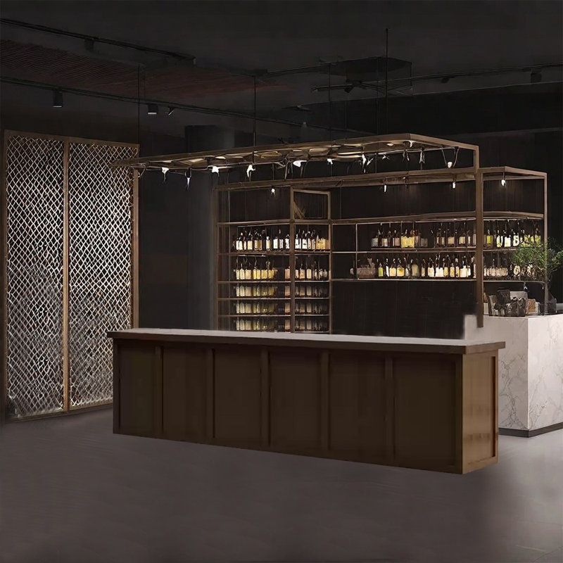 Large Rectangular Bar Counter，Rustic Reception Desk, Dark Coffee