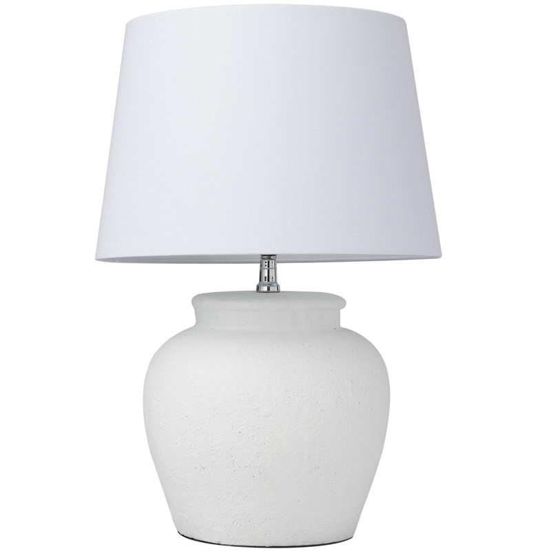 Frasilus Cement Stone Pot Inspired White Table Lamp with Textured Exterior