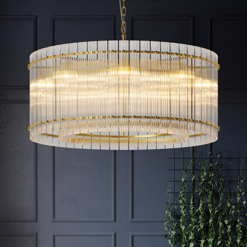 8-lamp copper cylindrical dimmable modern iron pendant light