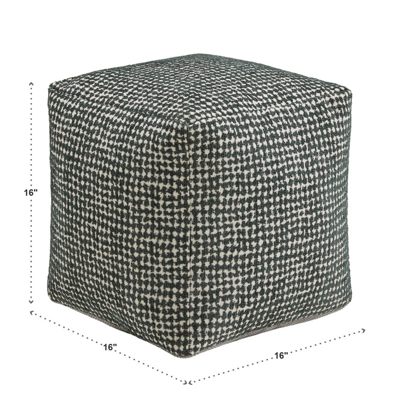 Doniphan Upholstered Square Pouf Ottoman, Dark Green Graphic Print