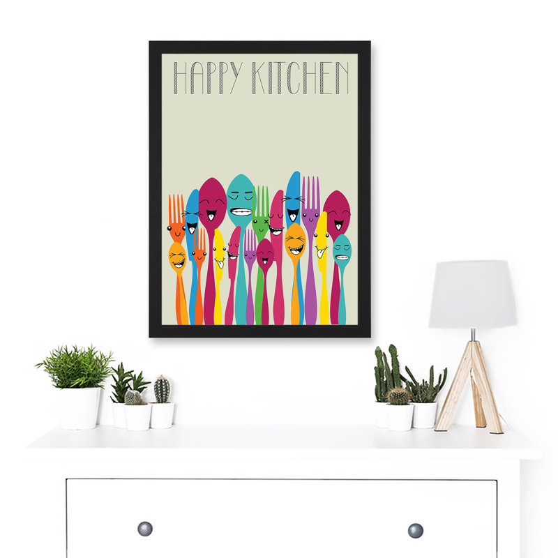 Happy Colourful Cutlery Kitchen Food - Single Picture Frame Print