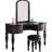 Luxury Bedroom Vanity With Antique White Wood Finish And Felt-Lined Stool - Elegant Black Drawers Included