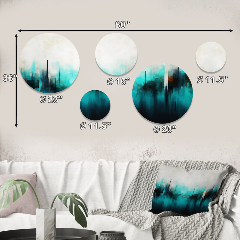 Bleu et noir ondulation abstraite Medley II - ensemble abstrait d'art mural rond de 5