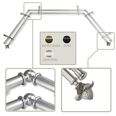 Steel Adjustable Bay Window Double Curtain Rod