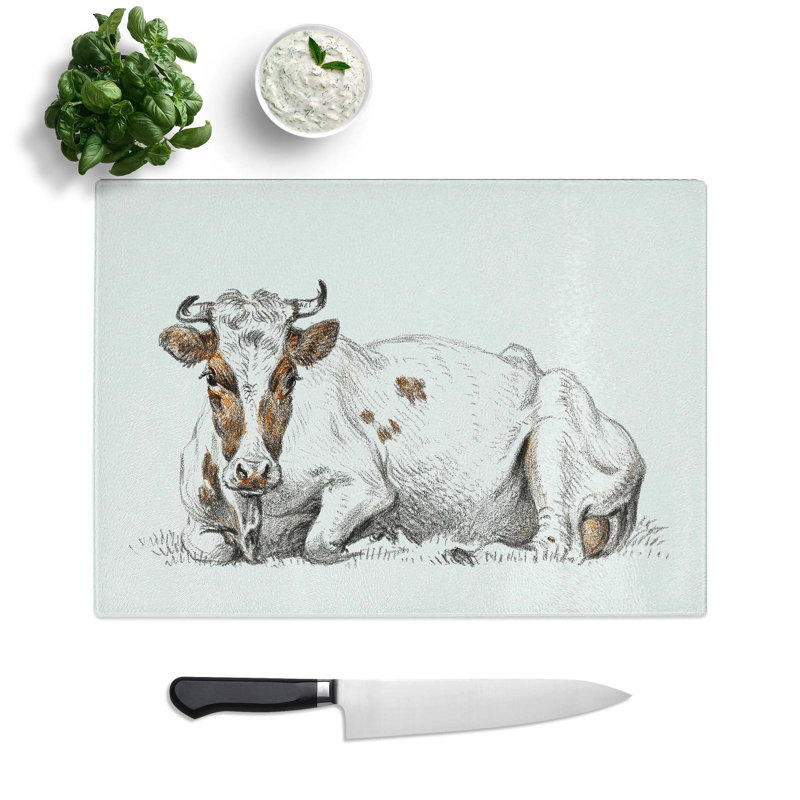Tempered Glass a Lying Cow Chopping Board, 28.5 cm W x 20 cm L