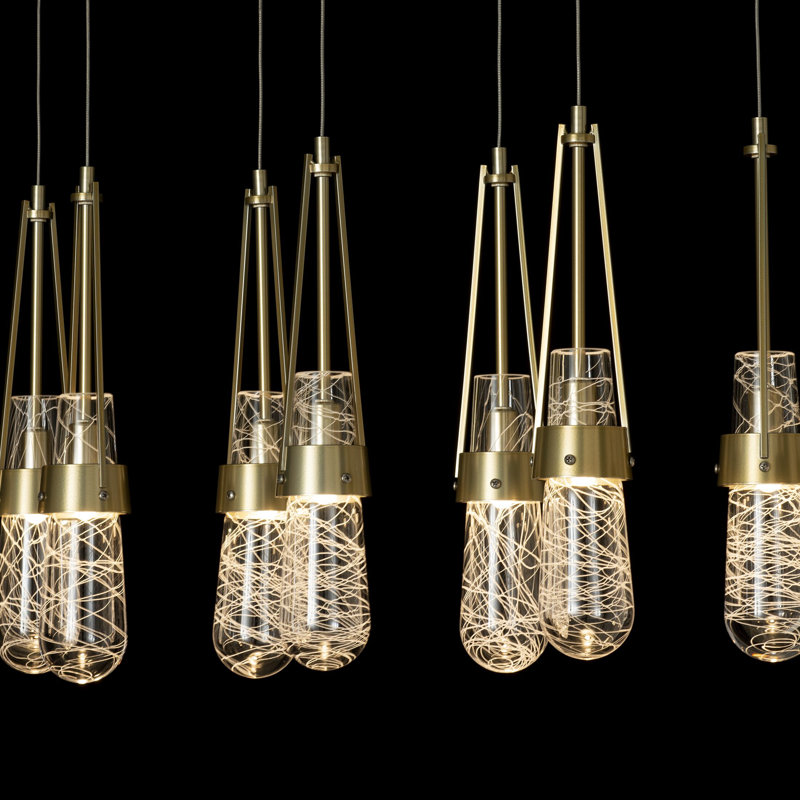 Link 10 - Light Pendant, Standard: 19" to 80", Modern Brass, Clear with White Threading Glass