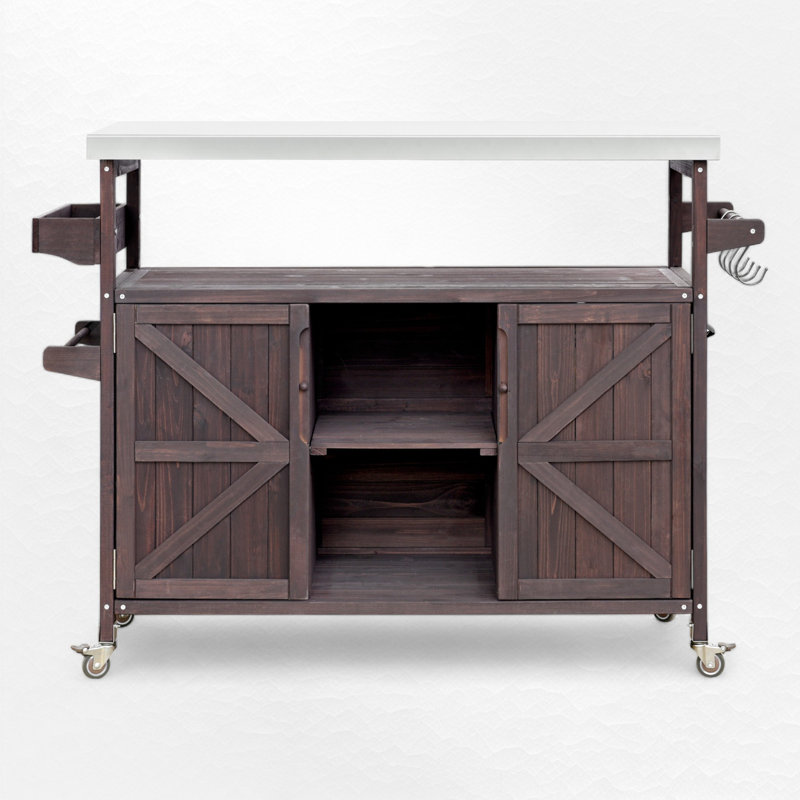 Chariot à roulettes et armoire de rangement, Marron foncé