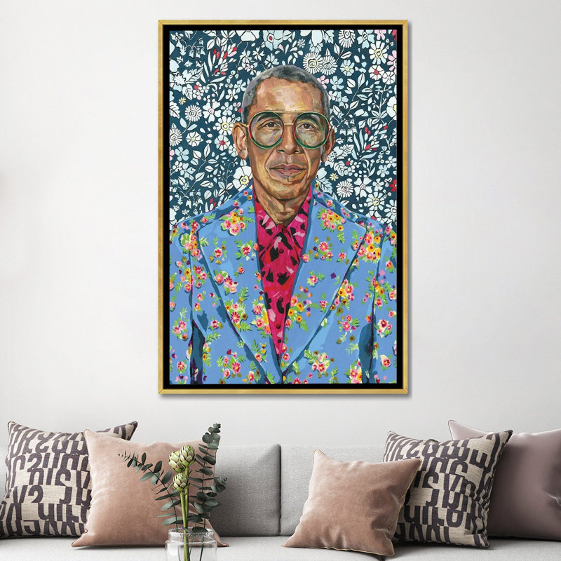 «Barack» par Heather Perry, reproduction d'art sur toile tendue, H 60 po x l 40po x P 1,5 po, Toile avec cadre flottant or
