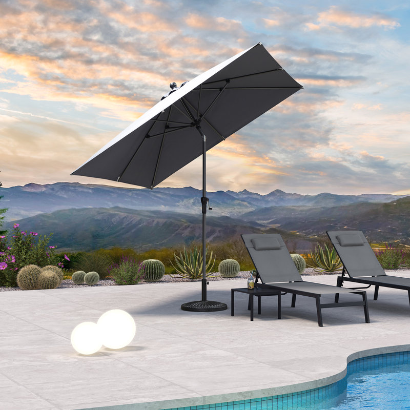 Parasol de table de marché à manivelle et inclinable mauve avec base Mauve, Gris clair, L 97 po x P 97 po