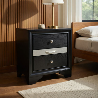 Table de chevet 2 tiroirs de style traditionnel en bois de couleur noire