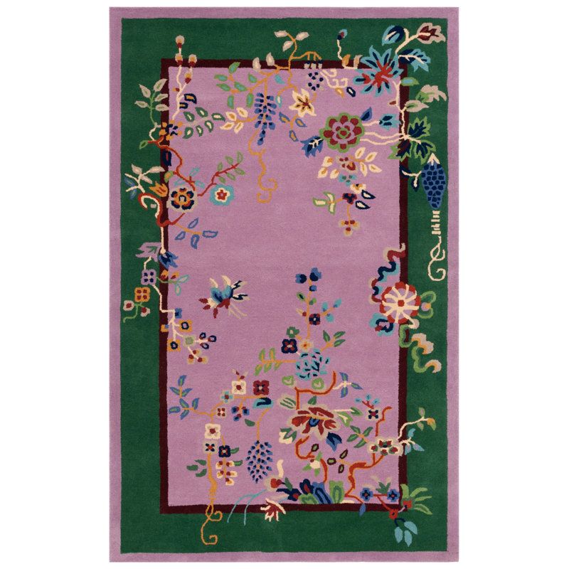 Phaong Hand Tufted Wool/Cotton Floral Rug in Purple/Green, Rectangle 3" x 5"