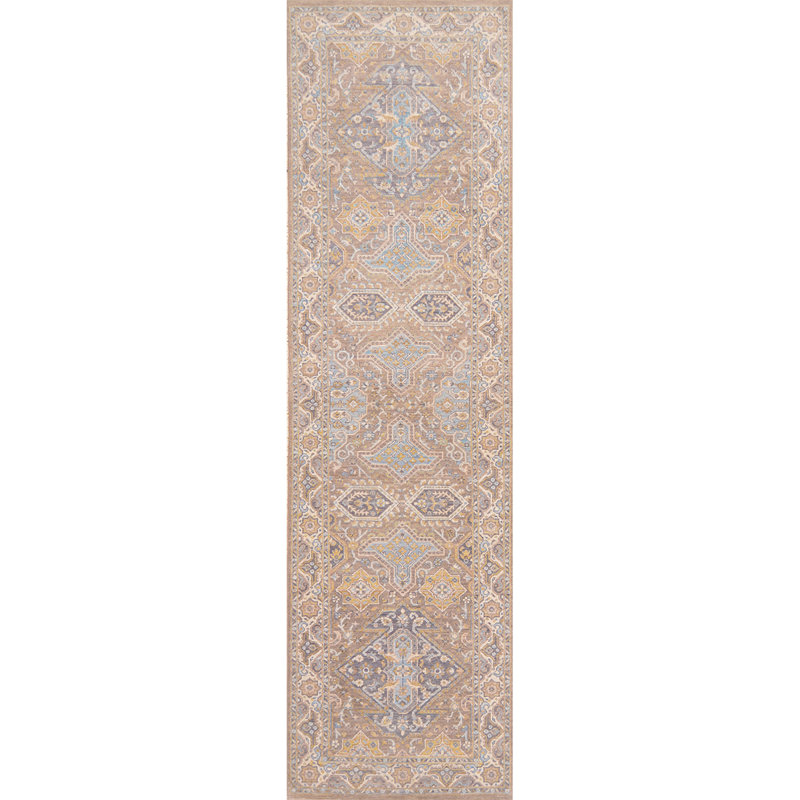 Tapis de couloir brun / beige / jaune / bleu clair de haute qualité Ziegler 3000
