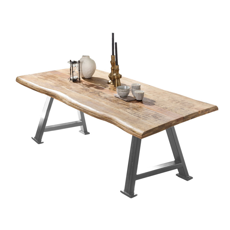 Taya Solid Wood Top Metal Base Dining Table, H76 x L240 x W100cm, Silver