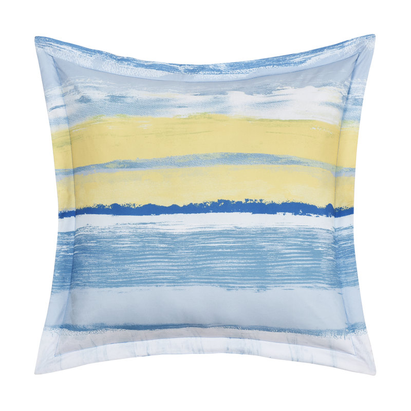 Seaside Blue and Yellow Striped Square Throw Pillow Set