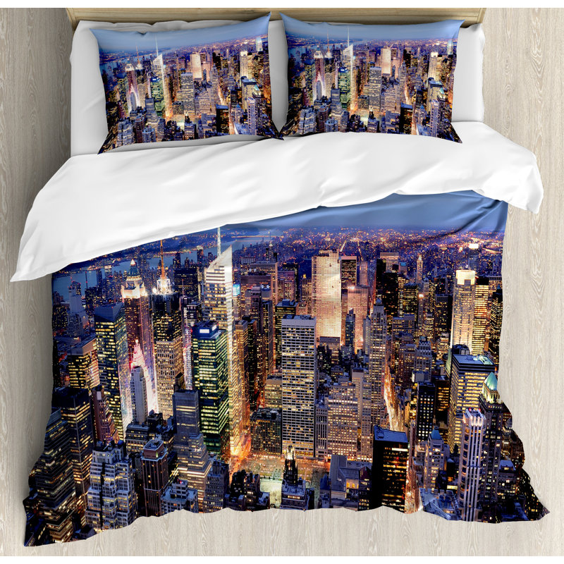 New York Modern & Contemporary Polyester Duvet Cover, King Duvet Cover + 2 King Shams, New York 3