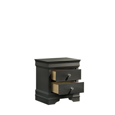 Armoire de chevet de couleur gris métallique à 2 tiroirs, fabriquée en bois, avec finition et doublée pour l'armoire de rangement de la chambre à coucher grise, tiroirs modernes, solide +, doublure extérieure texturée de luxe