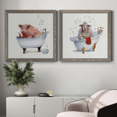 «Farm Tub Pig», ensemble de 2 peintures sur toile encadrées