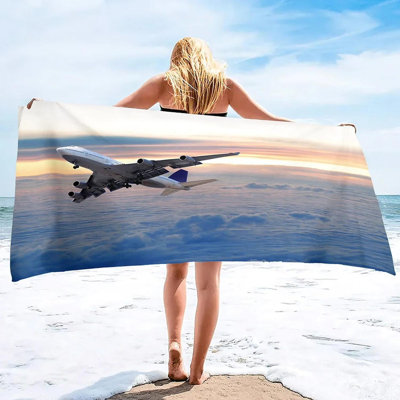 Airplane Printing Lightweight Thin Beach Towel Overd Extra Large Sand Free Towels Quick Dry Travel Camping Beach Accessories 35*70inch