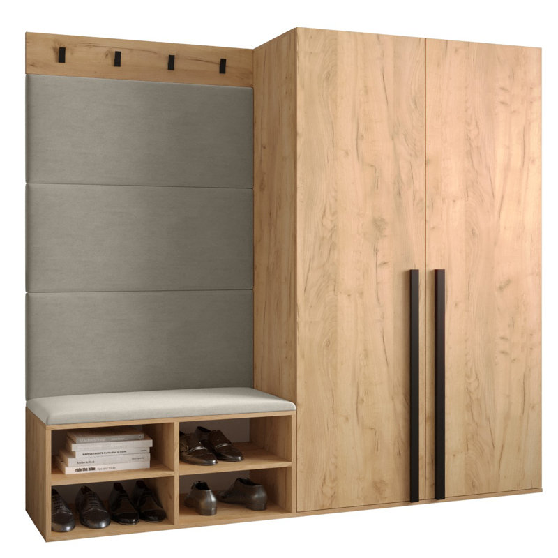 Jangro Hall Tree with Bench and Shoe Storage, Oak/Beige