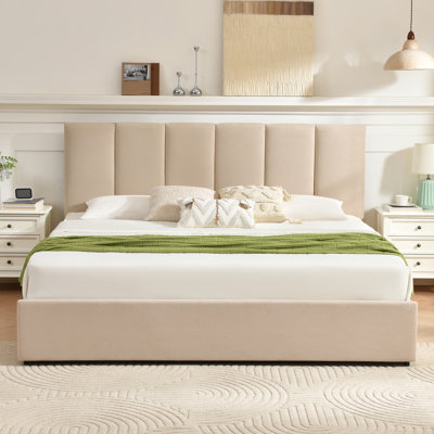 Lyth  5-in-1 Sleek Modern Wingback Transformable Upholstered Modular Bed with Overbed Table