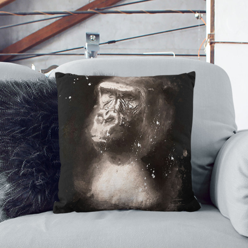 Mighty Silverback Gorilla Paint Splash Cushion with Filling, 40cm H x 40cm W x 15cm D